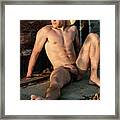 Naked Cowboy Rest In The Setting Sun. Framed Print