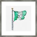 National Flag Of Nigeria On A Flagpole, Isolated On White Background Framed Print