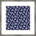 Navy Blue Tossed Floral Pattern Small Flowers Framed Print
