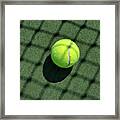 Net Shadows On Tennis Court And Tennis Ball Framed Print