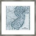 New Jersey Antique Map 1866 Blue Framed Print