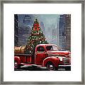 New York City's Iconic Red Truck - A Symbol Of Christmas Magic Framed Print