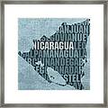 Nicaragua Country Word Map Typography On Distressed Canvas Framed Print