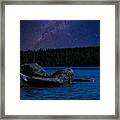 Night Sky And Milky Way Over Lake Framed Print