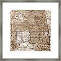 North And South Dakota Antique Map 1886 Sepia Framed Print