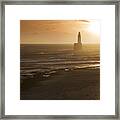 North Sea Lighthouse And Beach At Dawn Framed Print