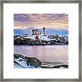Nubble Lighthouse In Winter Framed Print
