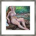 Nude Woman By Creek Framed Print