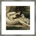 Nude Woman With A Dog, 1861-1862 Framed Print