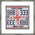 Ny Statue Of Liberty Cross Print - Recycled New York License Plates Art Framed Print
