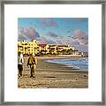 Old Couple Walking Up Empty  Beach Framed Print