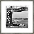 Old Lime Point Fog Station And Sailboats Under Golden Gate Bridge San Francisco Black And White Framed Print