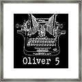 Oliver 5 Vintage Typewriter White Line Drawing Framed Print