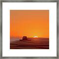 On Fields Of Gold - Combine At Sunset In A Nd Wheat Field Framed Print