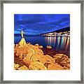Opatija Bay Statue And Waterfront At Sunset View Framed Print