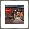 Outside The Motorcycle Shop Framed Print