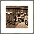 Outside The Old Motorcycle Shop - Spia Framed Print