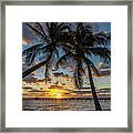 Palm And Pier Sunrise Framed Print