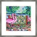 Palm Quilt Flamingos Framed Print