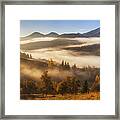Panorama Of Misty Sunrise In The Mountains Framed Print