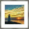 Peggy's Cove Lighthouse At Sunset Framed Print