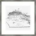 Pencil Drawing Of Cruise Ship Isolated On White Background, Modern Ocean Liner Framed Print