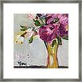 Peonies In A Yellow Vase Framed Print