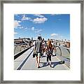 People Enjoying At Millenium Bridge During Sunny Day In London Framed Print