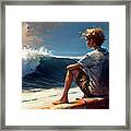 Peter Watching Surfers At Pipeline - Book Development - The Staff Of Panoramus Framed Print