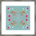 Pink And White Flowers Intertwined Into A Lace And Turquoise Background Framed Print
