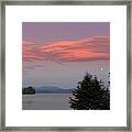 Pink Clouds With Moon Over Lake Framed Print