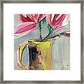 Pink Magnolias In A Yellow Porcelain Pitcher Framed Print