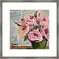 Pink Roses By The Window Framed Print