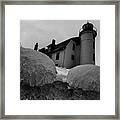 Point Betsie Lighthouse Low View In Black And White Framed Print