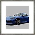 Porsche 911 991 Turbo S Digitally Drawn - Dark Blue Framed Print