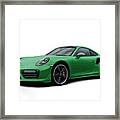 Porsche 911 991 Turbo S Digitally Drawn - Green Framed Print
