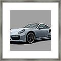 Porsche 911 991 Turbo S Digitally Drawn - Grey With Side Decals Script Framed Print