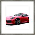 Porsche 911 991 Turbo S Digitally Drawn - Red With Side Decals Script Framed Print