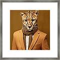 Portrait Monochrome Brown Jacket Cheetah Fashion Profile Style Animal Design Character Ai Jacket Casual Attire Lifestyle Monochromatic 70s Trend Yellow Portrait Mascot Print Social Pop Media Framed Print