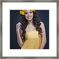 Portrait Of A Beautiful Woman With Flowers In Her Hair Framed Print