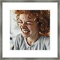 Portrait Of A Laughing Businesswoman With Closed Eyes In Office Framed Print