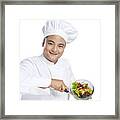 Portrait Of Chef Serving Vegetables On Plate Framed Print