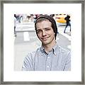 Portrait Of Young Caucasian Man In Downtown City Framed Print