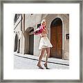 Portrait Of Young Woman On Street Framed Print