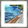 Positano Summer Beach Italy Watercolors And Ink Framed Print