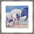Prancing Horses - Blue Framed Print