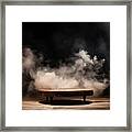 Premium Empty Wooden Table With Smoke Float Up On Dark Background Framed Print