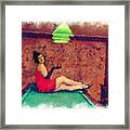 Pretty Young Woman In Roaring 20s Outfits On The Pool Table Paintography Framed Print