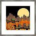 Whimsical City Skyline With Full Moon Framed Print