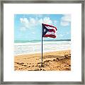 Puerto Rican Flag On The Beach, Pinones, Puerto Rico Framed Print